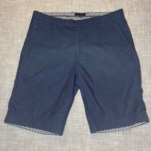 Ted Baker Golf Mens Navy Blue Chino Shorts Geometric Trim Size 30R